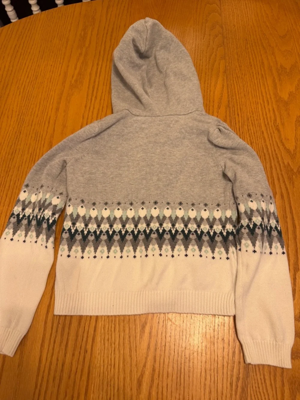 Gymboree Gray and White Hooded Zip Cardigan with Fair Isle Size 7/8